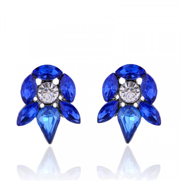 Sapphire Blue Crystal Gems Floral Studs